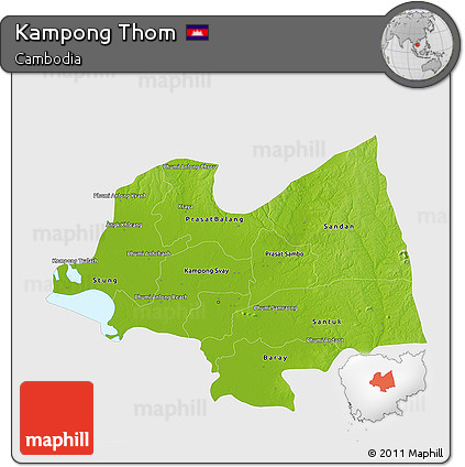 Physical 3D Map of Kampong Thom, single color outside