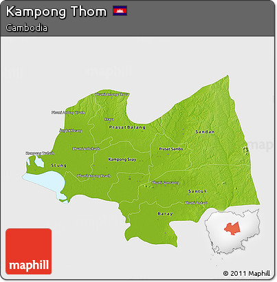 Physical 3D Map of Kampong Thom, single color outside
