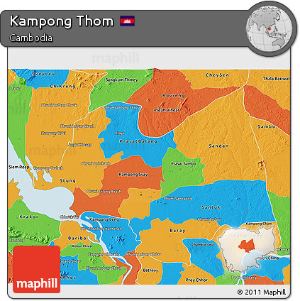 Political 3D Map of Kampong Thom