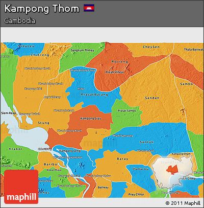 Political 3D Map of Kampong Thom