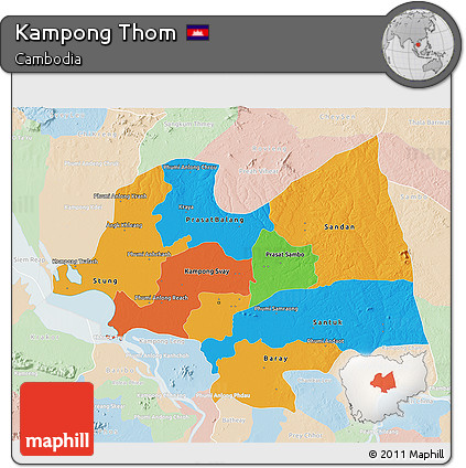 Political 3D Map of Kampong Thom, lighten