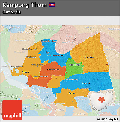 Political 3D Map of Kampong Thom, lighten
