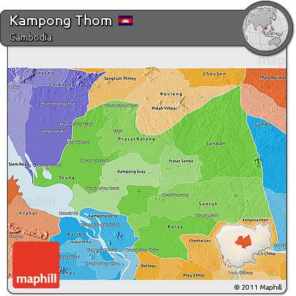 Political Shades 3D Map of Kampong Thom
