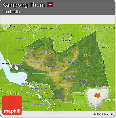 Satellite 3D Map of Kampong Thom, physical outside