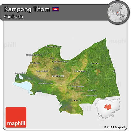 Satellite 3D Map of Kampong Thom, single color outside