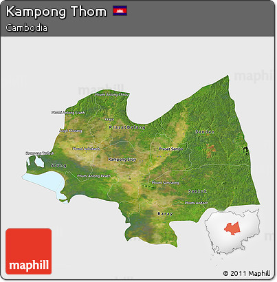 Satellite 3D Map of Kampong Thom, single color outside