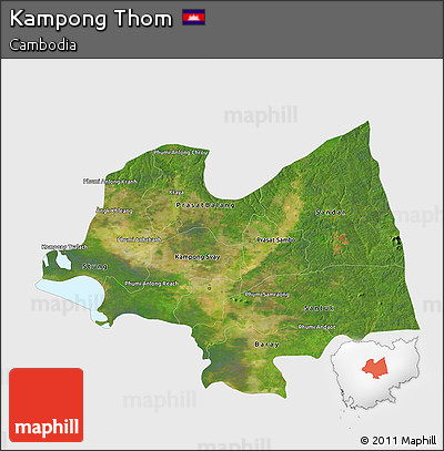 Satellite 3D Map of Kampong Thom, single color outside