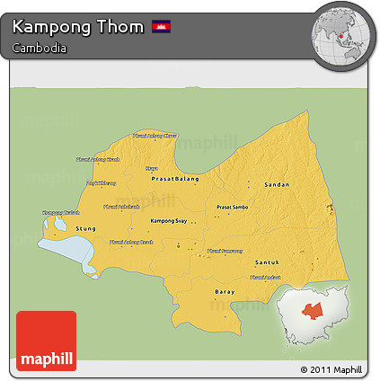 Savanna Style 3D Map of Kampong Thom, single color outside