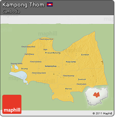 Savanna Style 3D Map of Kampong Thom, single color outside