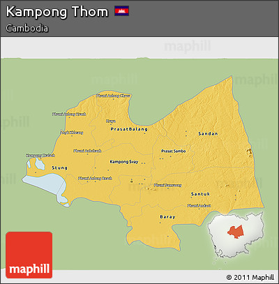 Savanna Style 3D Map of Kampong Thom, single color outside