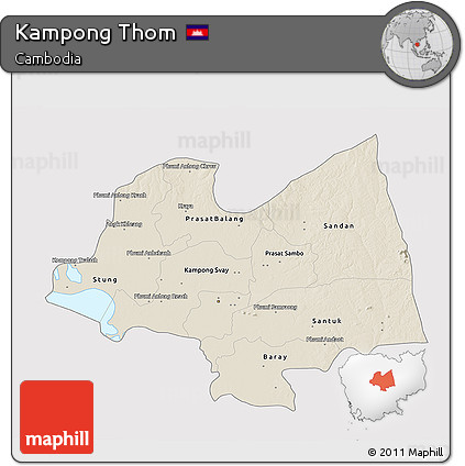 Shaded Relief 3D Map of Kampong Thom, single color outside