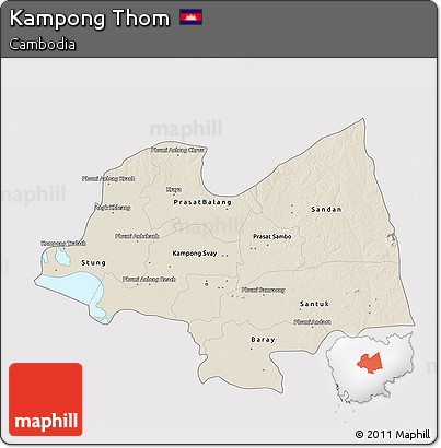 Shaded Relief 3D Map of Kampong Thom, single color outside