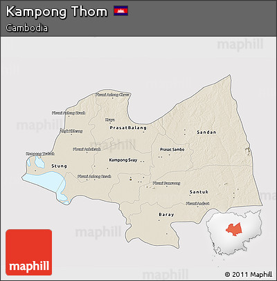 Shaded Relief 3D Map of Kampong Thom, single color outside
