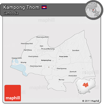 Silver Style 3D Map of Kampong Thom, single color outside