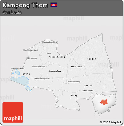 Silver Style 3D Map of Kampong Thom, single color outside