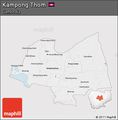 Silver Style 3D Map of Kampong Thom, single color outside