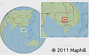 Savanna Style Location Map of Baray, hill shading