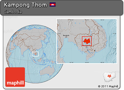 Gray Location Map of Kampong Thom, hill shading