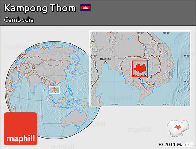 Gray Location Map of Kampong Thom, hill shading