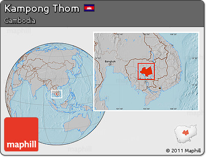 Gray Location Map of Kampong Thom, hill shading