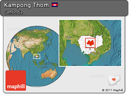 Satellite Location Map of Kampong Thom, highlighted country