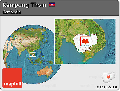 Satellite Location Map of Kampong Thom, highlighted country