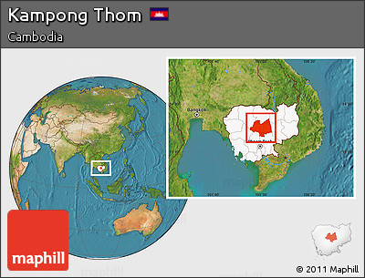 Satellite Location Map of Kampong Thom, highlighted country