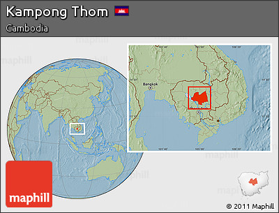 Savanna Style Location Map of Kampong Thom, hill shading