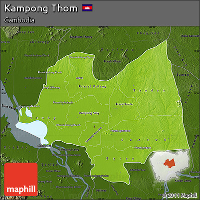 Physical Map of Kampong Thom, darken