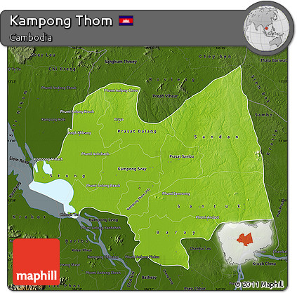 Physical Map of Kampong Thom, darken
