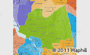 Physical Map of Kampong Thom, political shades outside