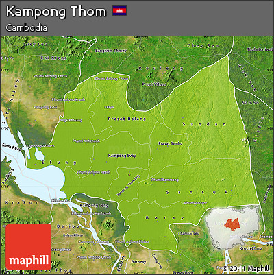 Physical Map of Kampong Thom, satellite outside