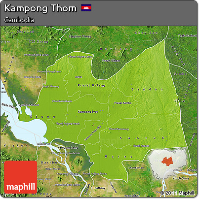 Physical Map of Kampong Thom, satellite outside
