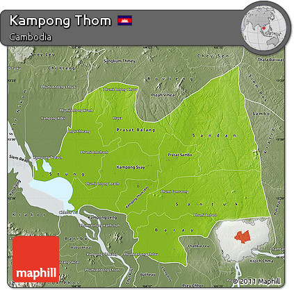 Physical Map of Kampong Thom, semi-desaturated