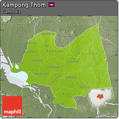Physical Map of Kampong Thom, semi-desaturated