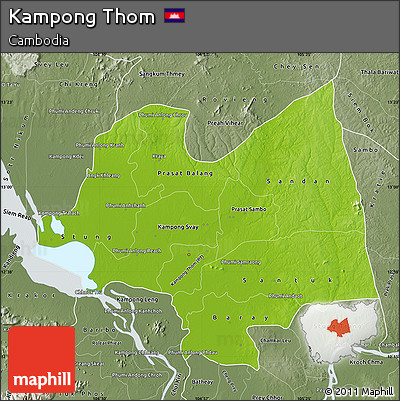 Physical Map of Kampong Thom, semi-desaturated