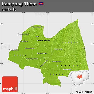 Physical Map of Kampong Thom, single color outside