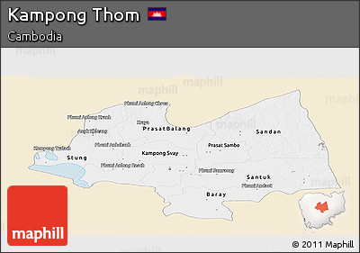 Classic Style Panoramic Map of Kampong Thom, single color outside