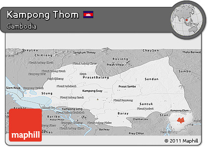 Gray Panoramic Map of Kampong Thom