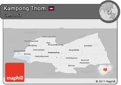 Gray Panoramic Map of Kampong Thom, single color outside