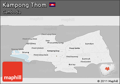 Gray Panoramic Map of Kampong Thom, single color outside