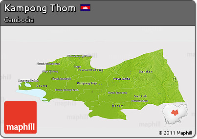 Physical Panoramic Map of Kampong Thom, cropped outside