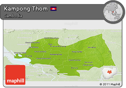 Physical Panoramic Map of Kampong Thom, lighten