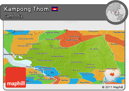 Physical Panoramic Map of Kampong Thom, political outside