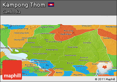 Physical Panoramic Map of Kampong Thom, political outside