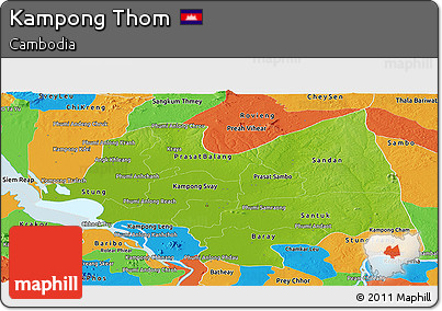 Physical Panoramic Map of Kampong Thom, political outside