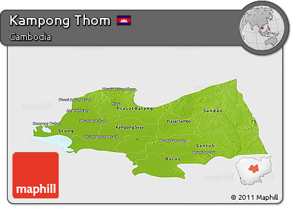 Physical Panoramic Map of Kampong Thom, single color outside
