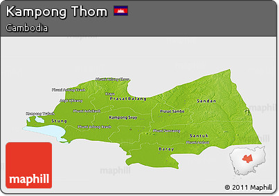 Physical Panoramic Map of Kampong Thom, single color outside