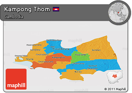 Political Panoramic Map of Kampong Thom, cropped outside