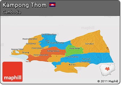 Political Panoramic Map of Kampong Thom, cropped outside